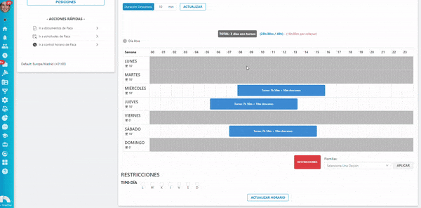 Aplicar una plantilla al horario manual