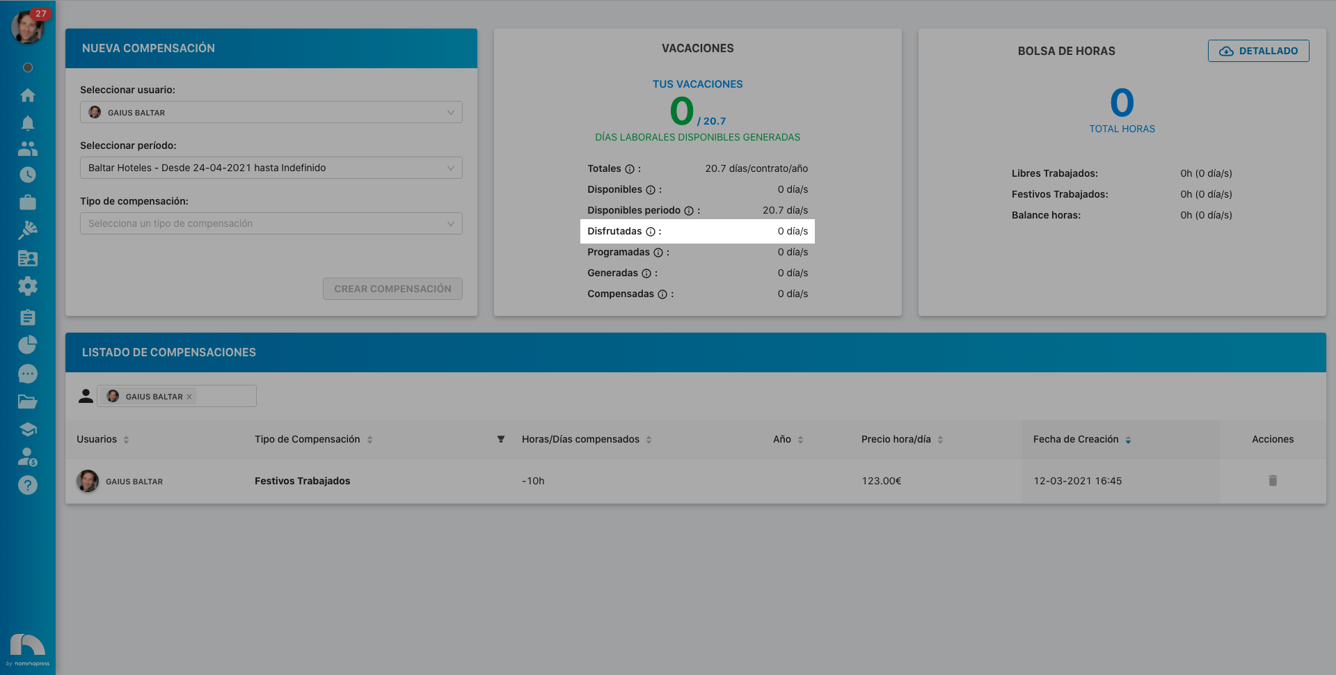 Widgets Vacaciones - no disfrutadas