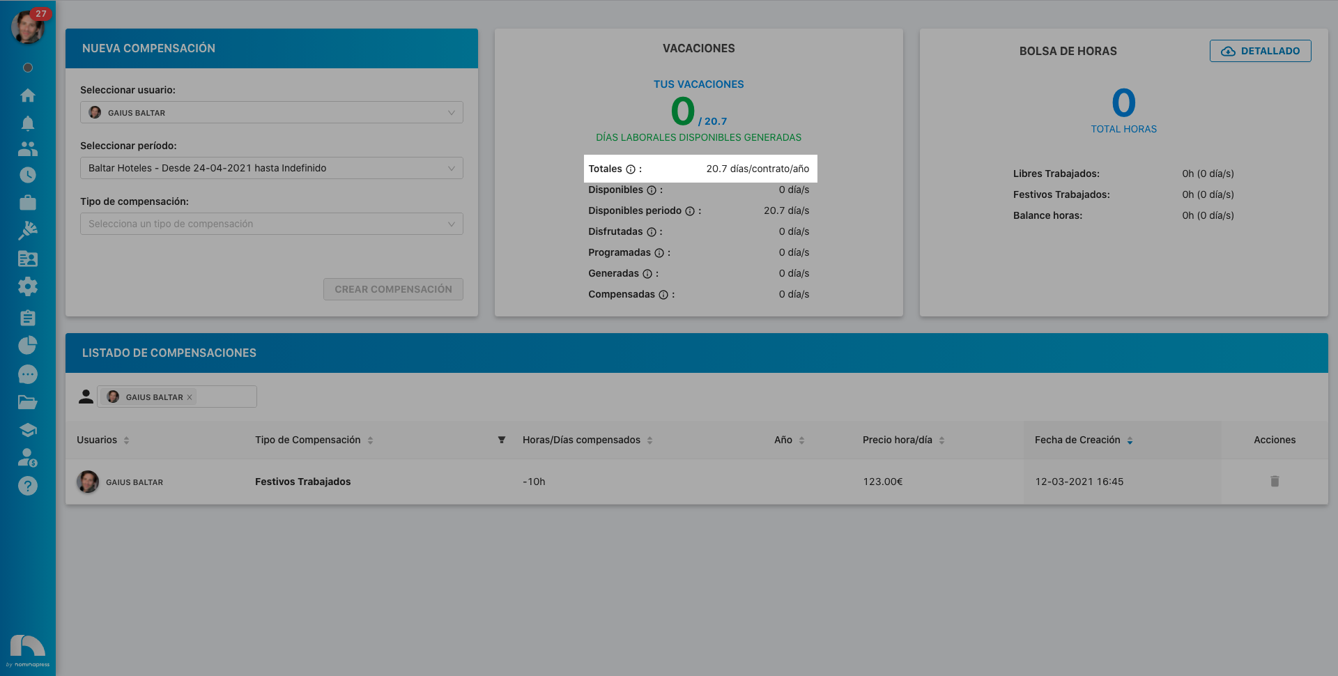 Widgets Vacaciones - totales
