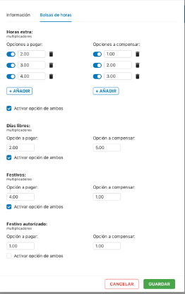 Configure hour bank