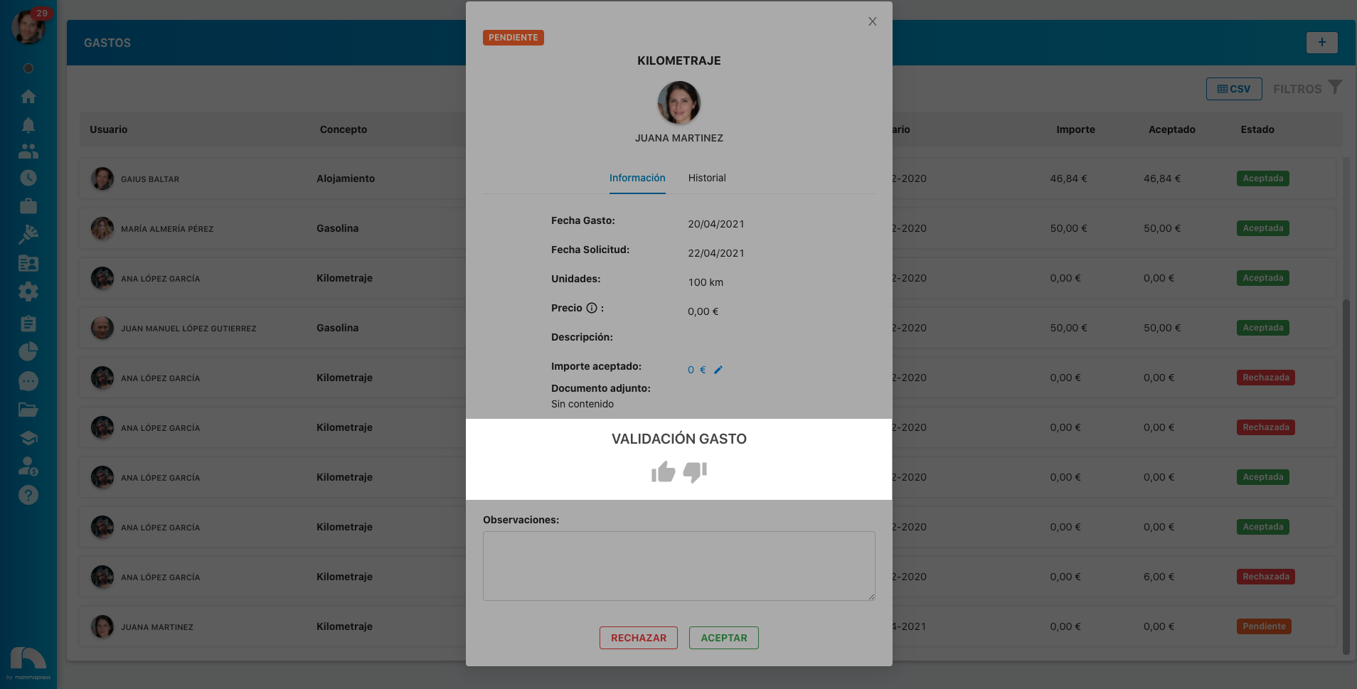 Validate expenses