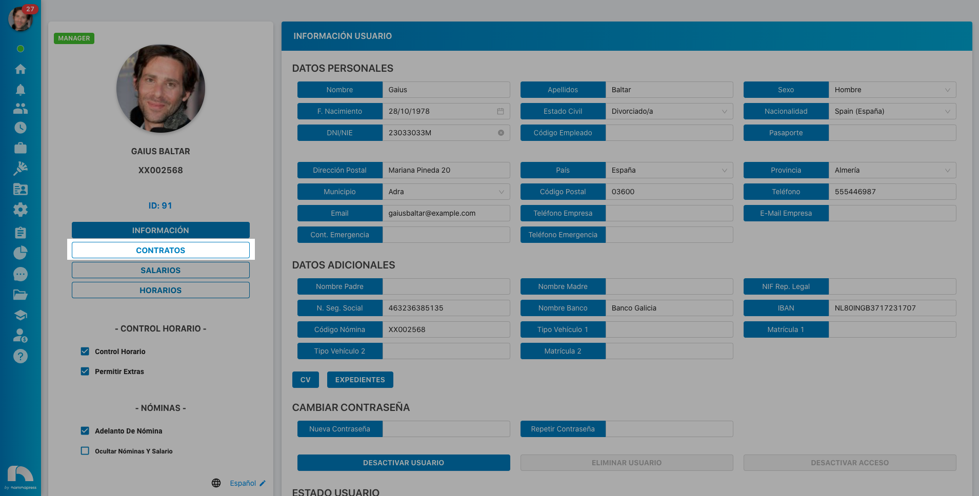 Mi perfil / Contrato