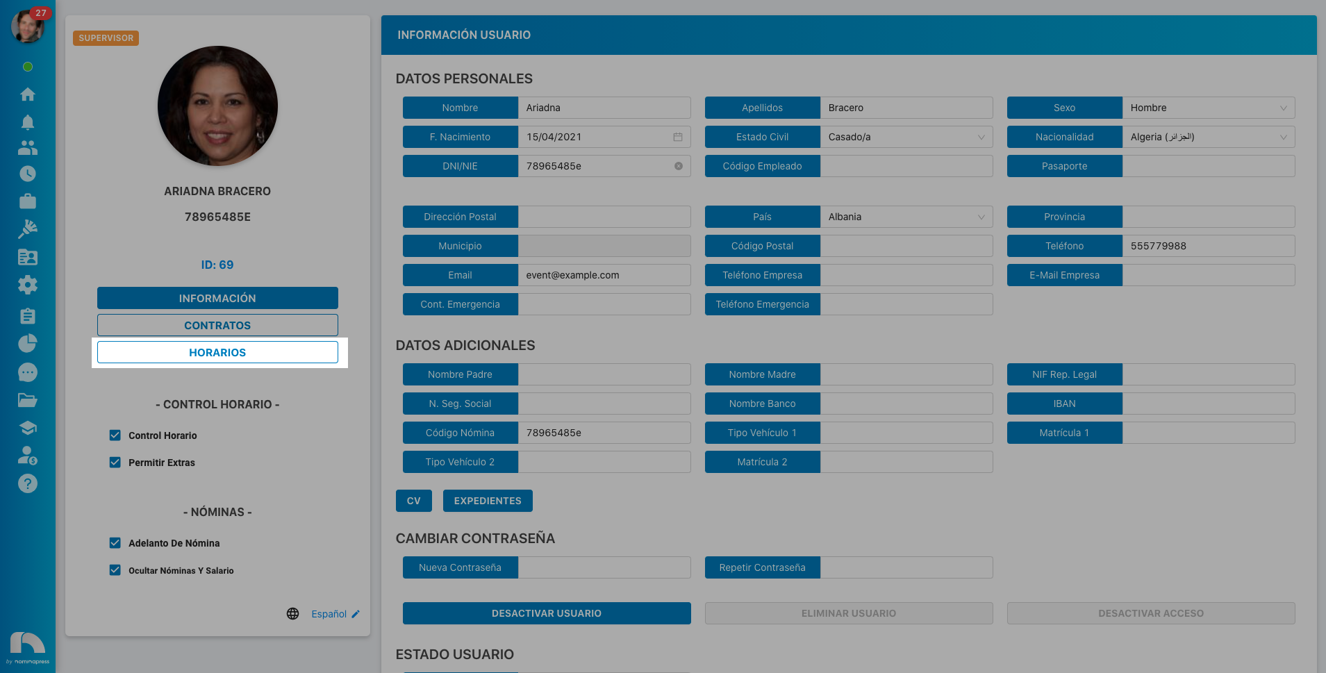 Perfil / Horario